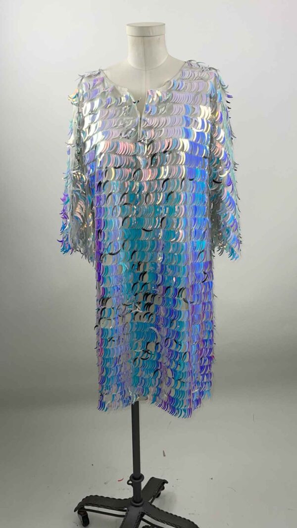 Roux La La Iridescent Blue Sequin Caftan Dress