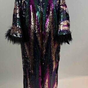 Roux La La Chevron Sequin Duster with Ostrich Feather Trimmed Sleeves