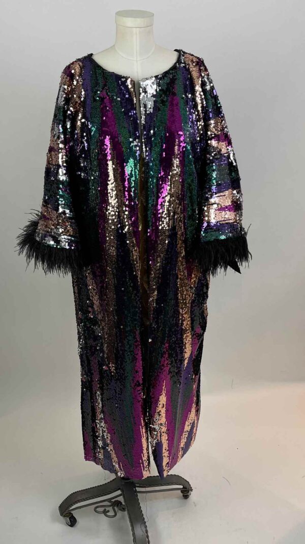 Roux La La Chevron Sequin Duster with Ostrich Feather Trimmed Sleeves